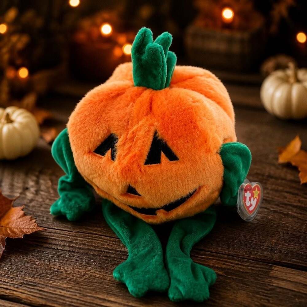 Vtg 90s Halloween Pumpkin Plush Pumkin Ty